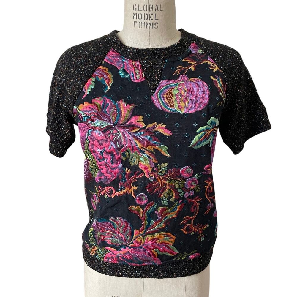 James Coviello Knit Top Metallic Brocade & Woven Size Small